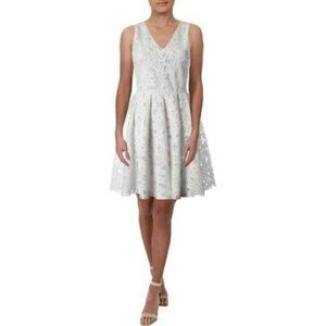 NWT Women's AQUA  MINI LASER CUT PARTY DRESS size S white $98 V-neck fully lined